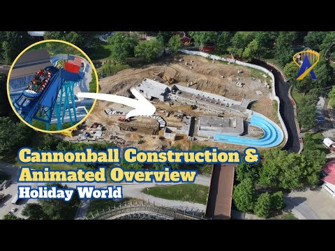 Cannonball Fly Over Construction Site and Animated Overview from Holiday World