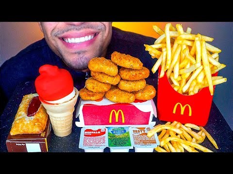 MCDONALD'S CHICKEN NUGGETS ICE CREAM CONE DIPPED CHOCOLATE CRISPY FRENCH FRIES BIG BITES ASMR MUKBAN