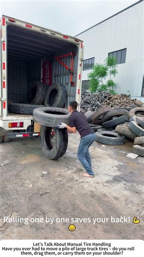 Loading Truck Tires by Hand – Stacking Rubber for Transport