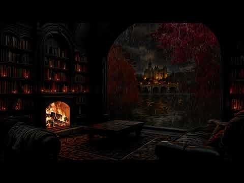 🏰 Rainy Autumn Castle Night | Deep Sleep in 5 Minutes with Fireplace & Gentle Rain Sounds
