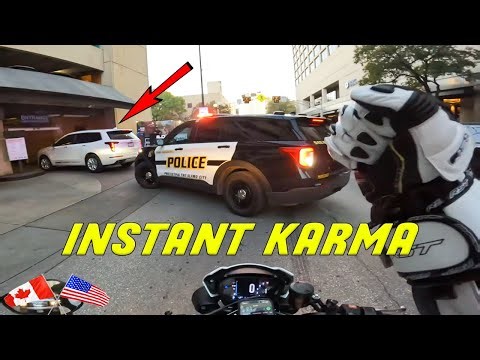 IDIOT CUTS OFF BIKER RIGHT IN FRONT OF A COP