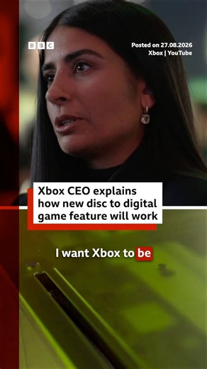 Xbox's new disc to digital feature explained by CEO Asha Sharma. #Xbox #Gamescom #BBCNews