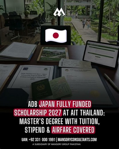 ADB-JAPAN FULLY FUNDED SCHOLARSHIP 2027 AT AIT THAILAND: MASTER’S DEGREE WITH TUITION