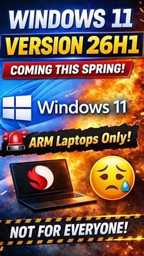Windows 11 26H1 Update – New ARM-Only Release (2026) #reels #windows11 #ARM #snapdragon