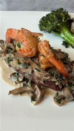 Beef Tenderloin with Creamy Mushroom Sauce & Garlic Butter Shrimp | Surf and Turf Recipe
