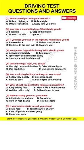 Driving Test Questions and Answers 2026