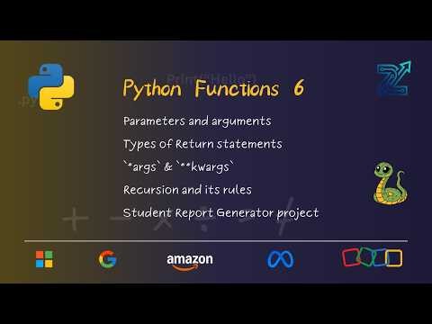 🐍 Python Tutorial – Part 6 | Functions, Parameters, Arguments, Recursion & Mini Project