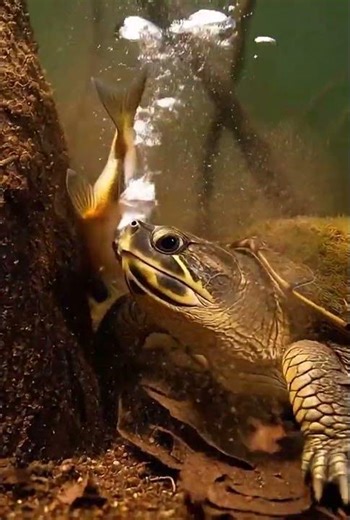 Snapping Turtle Ambush After Fish Hits Root