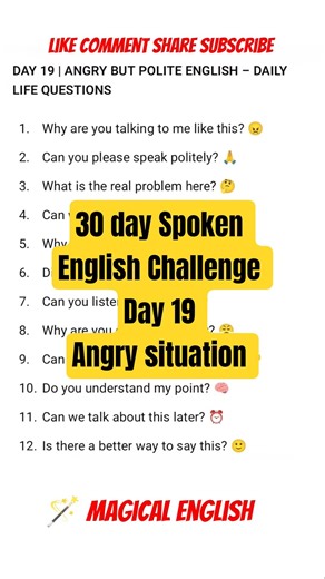 30 day Spoken English Challenge Day 19 Angry situation