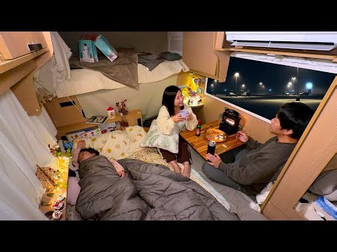 都会の駐車場でひっそり車中泊｜至福の車内晩酌に悶絶｜クリスマスマーケット🎄｜キャンピングカー車中泊
