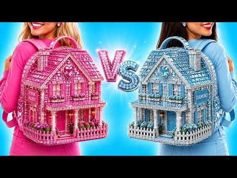 Pink Ruby vs Diamond Glam House Challenge ✨Cute Room Makeover by 123 GO! Like