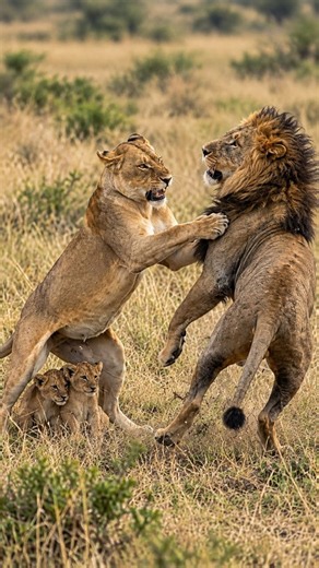 Lioness Protects Her Cubs From a Male Lion! 🦁😱 #Shorts