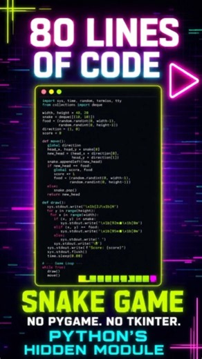 I Built Snake Game Using ONLY Python! 😱 |python tricks| game development #python #coding
