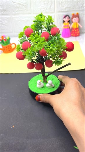 Diy Clay apple tree showpiece for kids/#kidsvideo #diy #cartoon #shortfeed #clayart