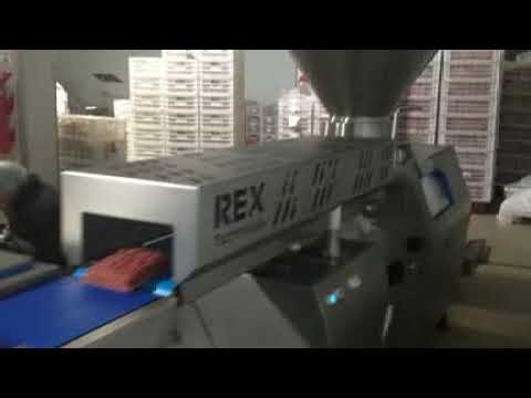 Automatic hamburger bulking and loading REX RHP 240 with shuttle conveyor and thermoforming machine