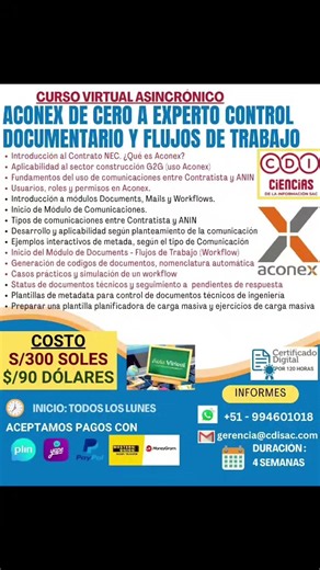 ¿Quieres saber como funciona Aconex? !Esta es tu oportunidad para aprender como hacerlo! 📢Curso: