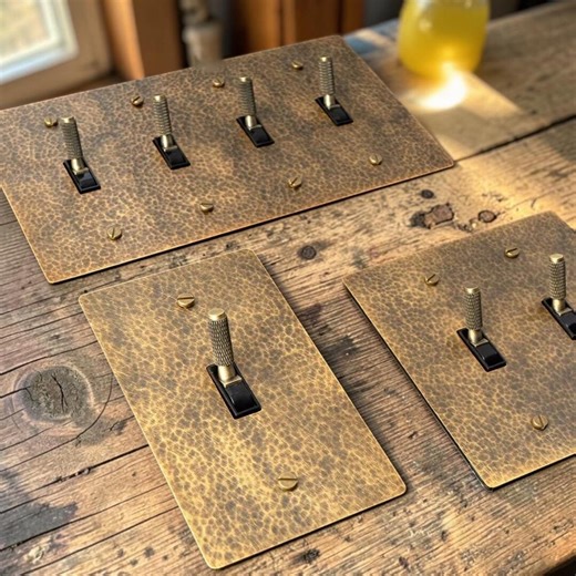 Retro Hammered Brass Toggle Switch, Vintage 3-way Light Switch, Knurled Brass Dimmer, Industrial Electrical Outlet, Antique Style Wall Plate - Etsy