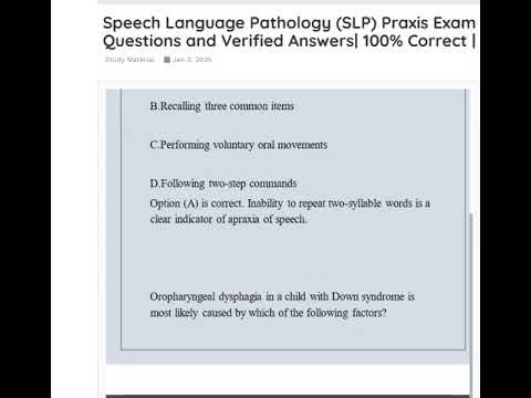 Speech Language Pathology SLP Praxis Exam V2