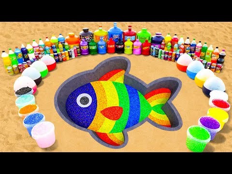 How to make Fish with Orbeez & Cement, Balloons Fanta, 7up, Giant Coca Cola vs Mentos & Popular Soda