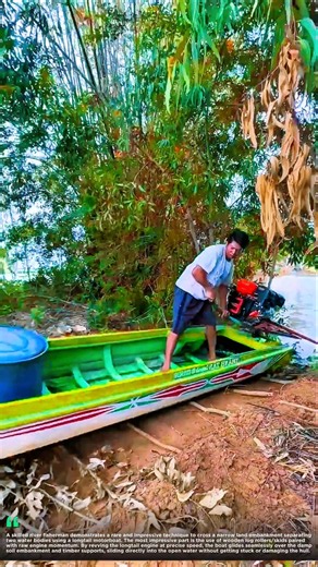One Skilled Fisherman, Pure Momentum! Sliding Across Muddy Slope Like A Pro #river #boat#skills #fyp