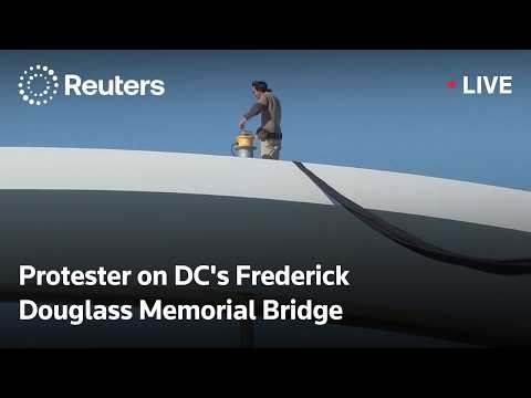 LIVE: Protester on DC's Frederick Douglass Memorial Bridge