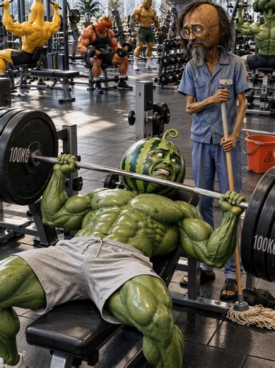 The gym cleaner's true strength #fruitstory #funnystory #foodstory #fruitanimation #catstory
