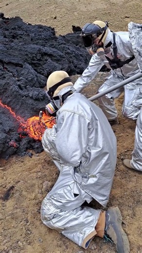 Collecting fresh lava from a volcano #shortvideo