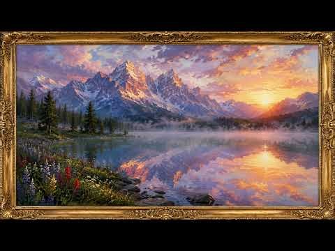 4K Christmas Art Screensaver Samsung Frame TV Christmas Village Snow Painting | Gold Frame | 2 Hour