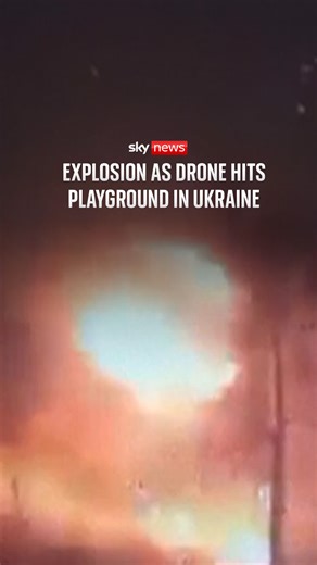 CCTV footage shows the moment a drone hits a playground in the Ukrainian city of Lviv. A tractor driver who was clearing snow in the park suffered minor injuries, according to Lviv mayor Andriy Sadovyi. #ukraine #lviv #skynews | Sky News