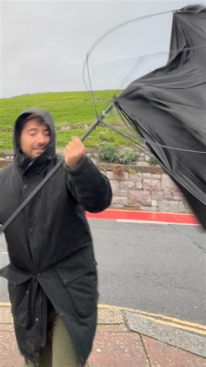 Watch: Storm Austen wind test in Plymouth - with an umbrella