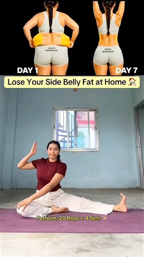 🔥Lose your side belly fat at home with these 3effective exercises! ✅