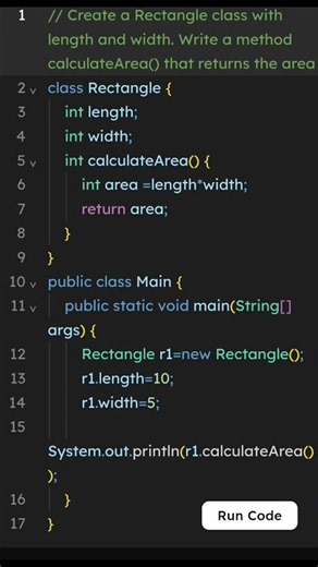 Create Rectangle class and object in java | #live #code #repeat