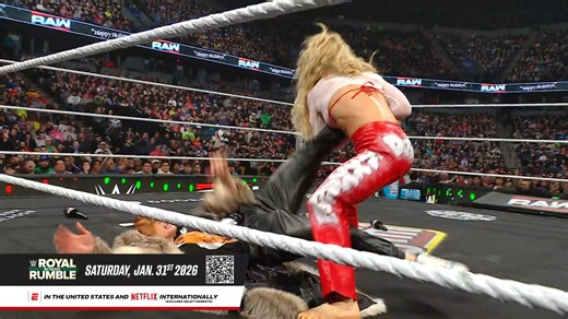 After Becky Lynch hits Women’s Intercontinental Champion Maxxine Dupri with a cheap shot, Dupri traps The Man in the ankle lock and makes her tap out. Presented by Minute Maid | WWE