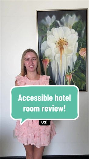 LOVED this room! 😍 [Video Description: ST, a young white woman with long blonde hair, is speaking on screen. As she speaks, she shows different areas around the hotel room. Text on screen at the beginning of the video reads “Accessible non-ADA accessible hotel room review!”] #DisabilityTikTok #DisabilityAwareness