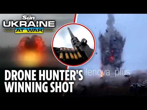 Moment lone Ukraine gunner shoots down Putin's drone triggering huge fireball on frontline