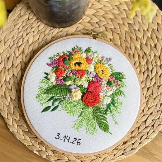 Wedding Bouquet Embroidery From Photo, Bridal Floral Keepsake, Custom Anniversary Gift for Wife, Personalized Wedding Memory - Etsy