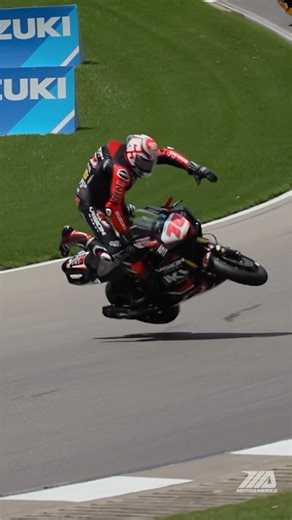 MASSIVE CRASH 😱 Tyler Scott was launched as his bike flipped violently and came apart. Thankfully, Scott was okay after the incident. 📁 Barber 2024 #supersport #suzuki #motorcycle #motorsprts #racing | MotoAmerica