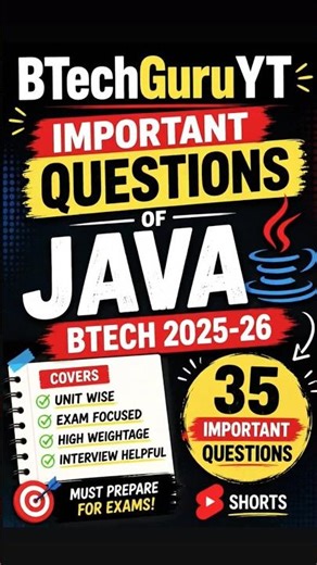 🔥 Java Important Questions 2025-26 | AKTU BTech Exam Preparation 🚀 Most Expected Questions 📚 #shorts