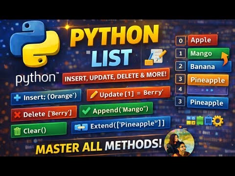 Python List Methods Explained | Insert, Update, Delete, Append & Pop | Tutorial for Beginners