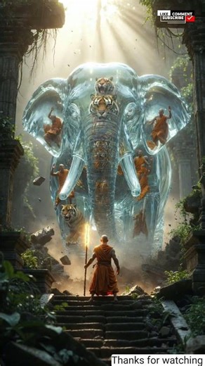 Monk Destroys Giant Glass Elephant 😱✨ | Epic Slow Explosion#attack #elephant #ai #animation #shorts