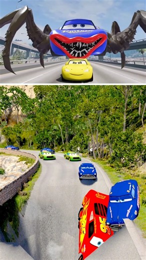 Lightning McQueen vs McQueen Green Eater Crash Gaint Pit Beamng Driver #beamng #beamngdrive #shorts