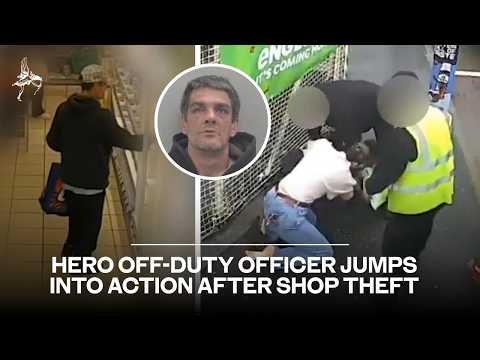 Dramatic moment hero off-duty officer slams shoplifter to the ground after fleeing store