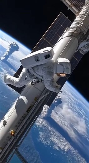 A cinematic hyper realistic third person tracking shot captures an astronaut performing a spacewalk (1) | NASA Astro Walk