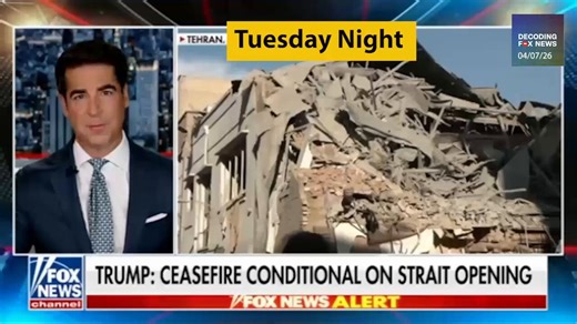 A short thread 🧵on how Fox News has covered the chaotic ceasefire in Iran. On Tuesday Night Jesse Watters declared the war over. The next morning on Fox & Friends the cast weren't convinced. Neither side is close to meeting their demands. 1/3