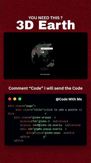 3D Earth Animation Using HTML CSS & JavaScript 🌍🔥 #Shorts