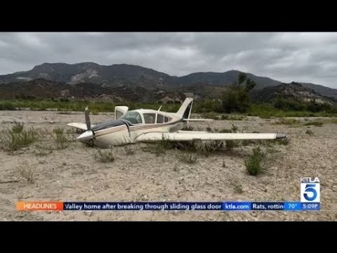 Plane crash lands in Ventura County riverbed