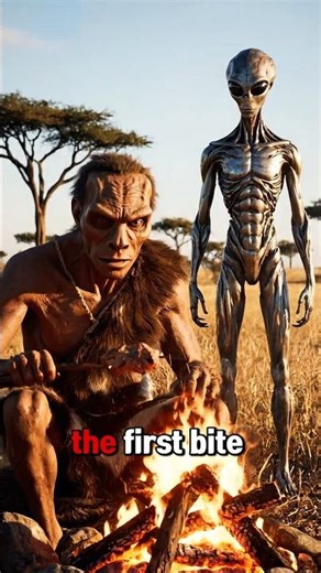 First Human Eats Cooked Meat | Homo Erectus Fire Discovery with Alien Twist # earlyhumans #alien
