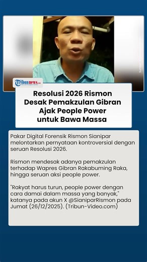 Resolusi 2026! Rismon Sianipar Bakal Kerahkan People Power Turun ke Jalan Desak Pemakzulan Gibran