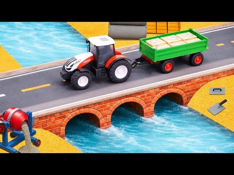 DIY Mini Multi-Arch Brick Bridge with Tractor Trailer Crossing River | Mini Construction Project