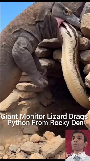 Giant Monitor Lizard Drags Python From Rocky Den #shortvideo #komodo #python #snake #short #viral